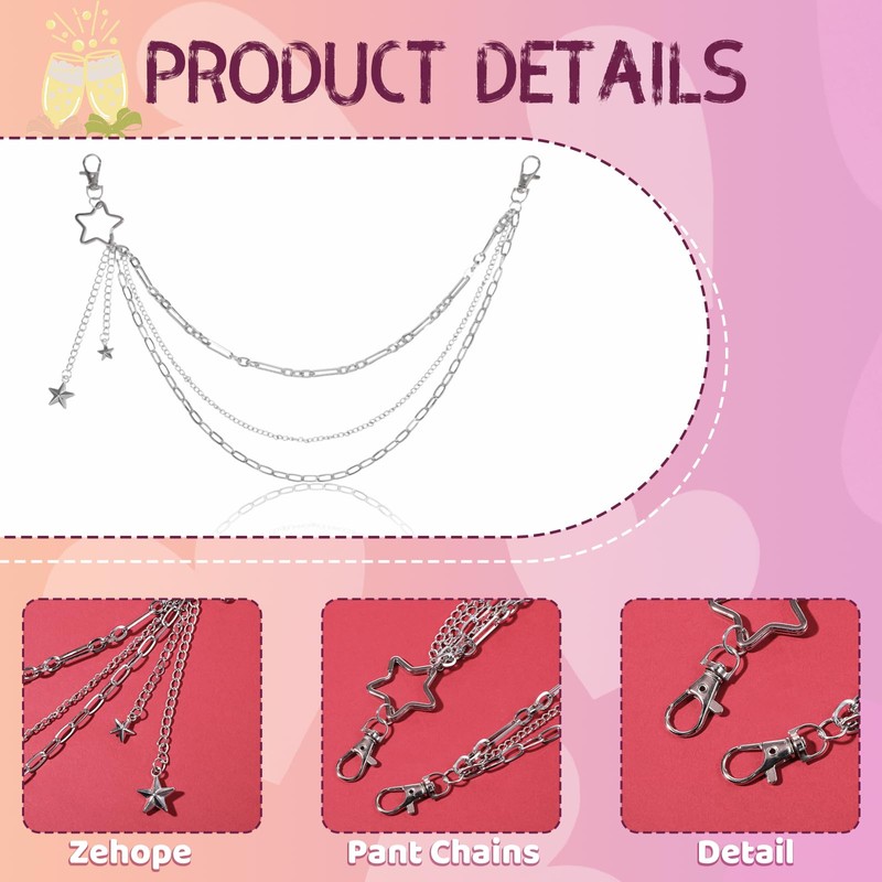 HJZHII Star Pants Chain, Hip Hop Goth Punk Pocket Chains
