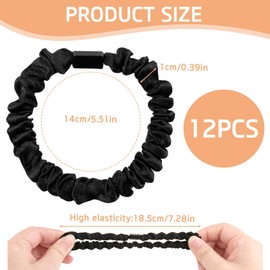 Twzqsyw 12 Pcs Silk Skinny Scrunchies Set 100% Pure Mulberry Silk Hair Ties for Girls Elastics Hair Bands Ponytail Holders for Thick Thin Hair Women's Black Cute Satin Sleepy Hair Scrunchie, No Damage