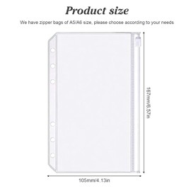 Binder Pockets A6 Size 6 Holes Zipper Binder Pouch Folders Clear Waterproof PVC Loose Leaf Bags for 6 Ring Binder Notebooks, Documents and Cards, Plastic Filing Bags, Mini Binder Cash Envelopes(12PCS)