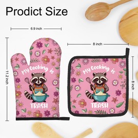 DYJYBMY My Cooking is Trash Funny Oven Mitts and Pot Holder Set, Cute Racoons Kitchen Gadgets for Women, Housewarming Gifts for Chef Hostess Coworker, Birthday Gifts for Mom Aunt Sister BFF Friend