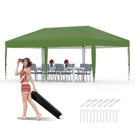 10x20 FT Heavy Duty Pop Up Canopy Tent, One Person Setup Commercial Shelter for Events, Parties, Camping, Green