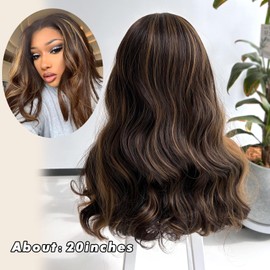 Mayouda Lace Body Wave 4x4 Lace Front Wig for Black Women Highlight Brown Long Lace Water Wavy Wig With Natural Hairline Synthetic Pre Plucked Pre Cut Wear and Go Glueless Wig (Highlight Blonde)
