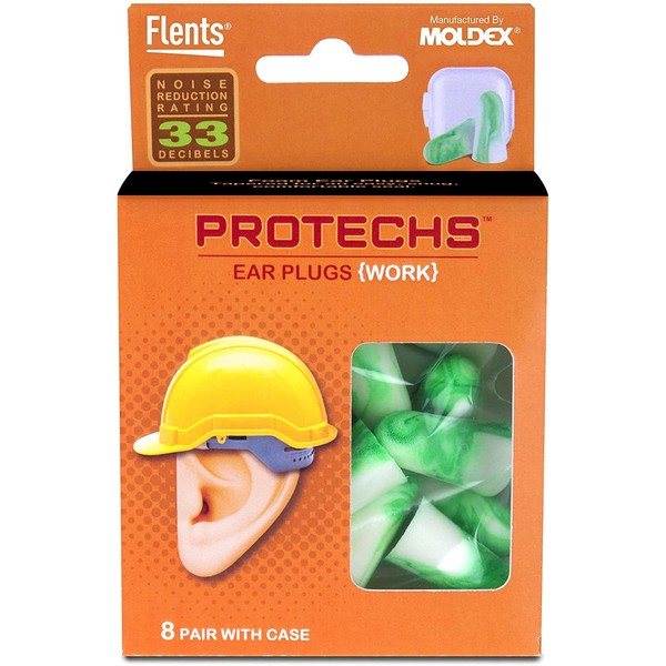 Protechs Ear Plugs for Construction, 8 Pair with Case, NPR 33