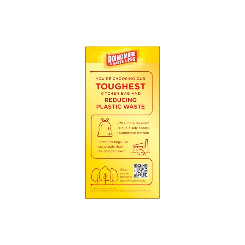 Glad ForceFlex MaxStrength Tall Kitchen Drawstring Trash Bags, 13 Gallon,