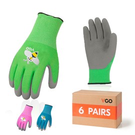 Vgo... 6 Pairs Children's Gardening Gloves, Children's Yard Work Gloves for Boys Girls Toddlers, Age 3-9, Washable (Pink & Blue & Green, RB6013-KID)