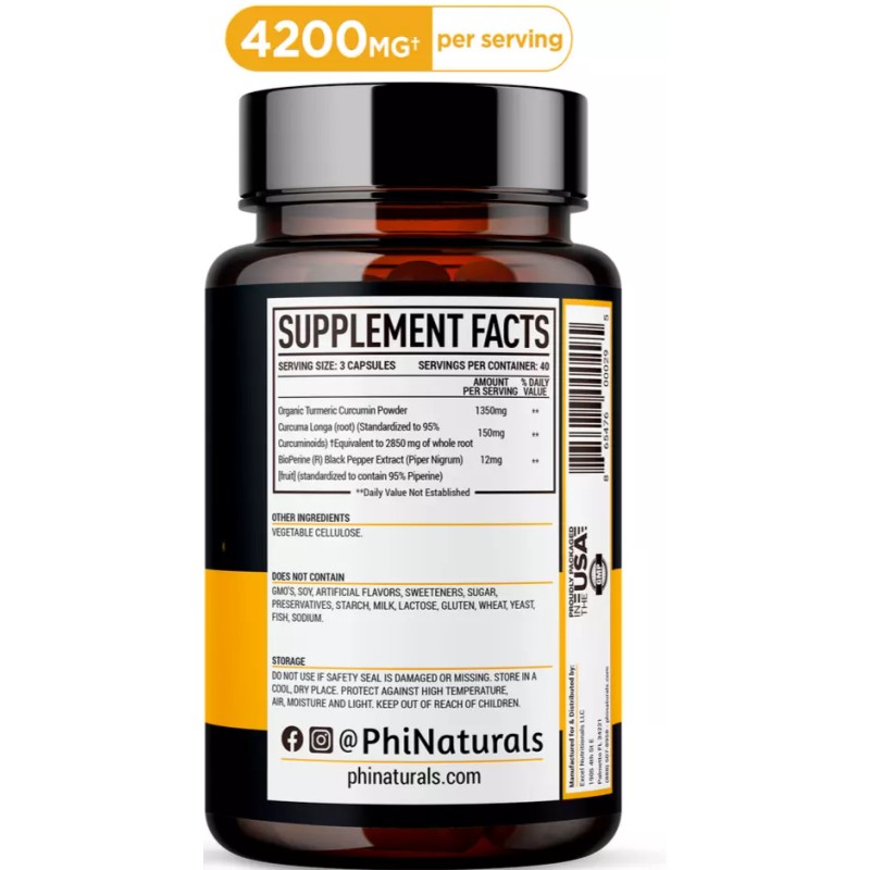 Curcumin Turmeric 95% by PhilNaturals Turmeric Curcumin 4200mg 95% Highest