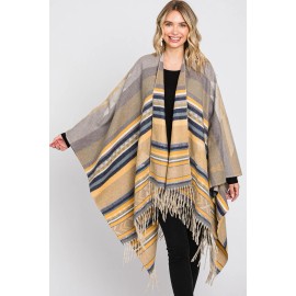 ScarvesMe Anthropologie Style Women's Soft Aztec Pattern Fringe Ruana Cape Shawl - Yellow
