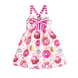 YOUNGER TREE Toddler Baby Girl Dress Summer Donut Dresses Sleeveless Backless Strap Dress Girls Sundress Outfit (Donut White, 3-4 Years)