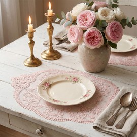 Amabro 4Pcs Lace Doilies for Tables Retro French Style Lace Placemats