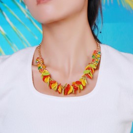 Firstmeet Colorful Round Shell Cluster Choker Necklace Natural Mother of Pearl Glass Handmade Necklace for Women(XL-1285-Vitality Orange)