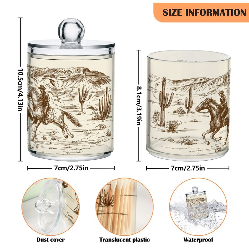 Blueangle 4PCS American West Cowboy Qtip Holder Dispenser with Lids