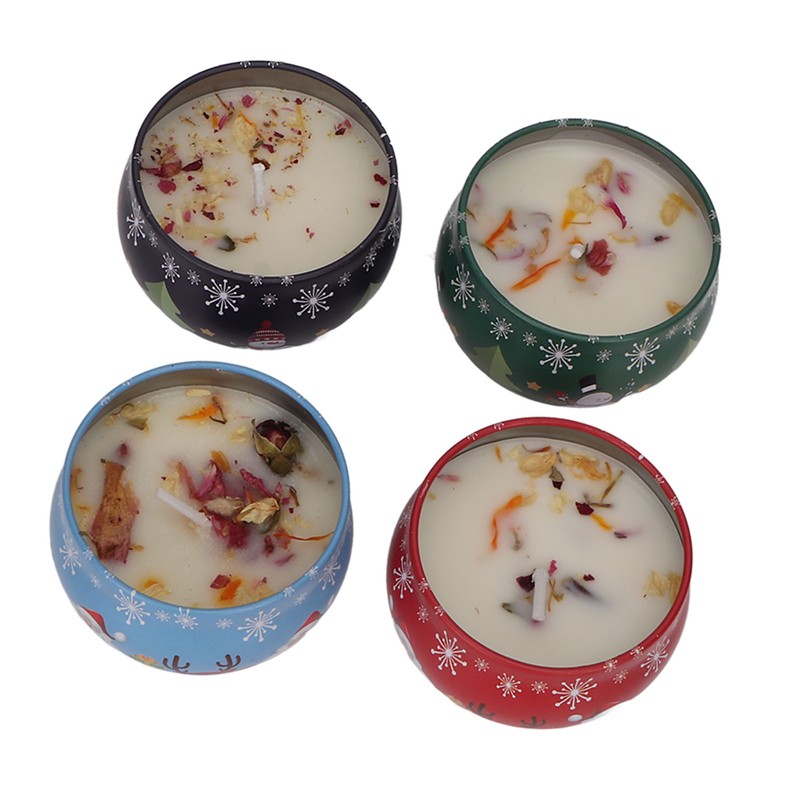 4Pcs Christmas Scented Candles Gifts Set Soy Wax Plant Oil