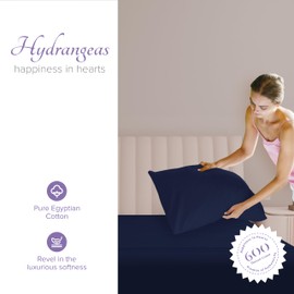 Carressa Linen 100% Egyptian Cotton Pillow Cases Set of 2-600 Thread Count Navy Blue Standard/Queen Pillowcase for Sleeping, Soft, Silky Sateen Bed Pillow Cover, Extra Long Staple Pillowcases