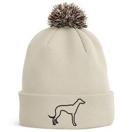 Greyhound Embroidered Bobble Hat Dog Owners Gifts Puppy Walking Warm Winter Beanie Hat Womens, One Size, Off White/Mocha