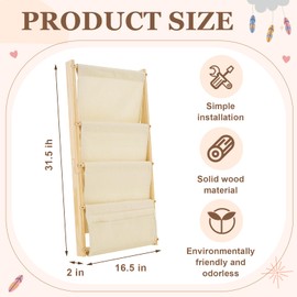 Geelin Wood 4 Tier Wall Mounted Kids Bookshelf Floating Shelf for Books, Space Saving Organizer for Nursery, Classroom, Toddler Rooms, Bookcase
