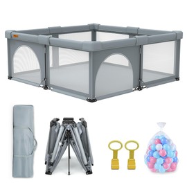 Foldable Baby Playpen,59x71 Inches Portable Playpen,Collapsible Play Pen for Babies and Toddlers,Indoor & Outdoor Baby Fence Play Area,Cold Gray