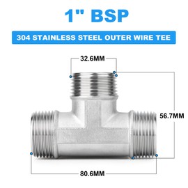ERGAOBOY Stainless Steel 304 1" BSP Male T Shaped 3 Way for Water/Oil/Gas