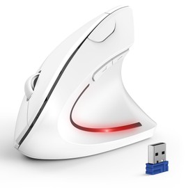 TECKNET Ergonomic Mouse, Wireless Bluetooth Vertical Mouse, 4800 DPI Optical Tracking, 6 Adjustable DPI, Quiet Clicks, 2.4GHz with USB A Receiver, 6 Buttons, Wide Compatibility - White
