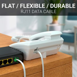 RJ11 Cable Phone Cord for Landline & Telephone Cord for RJ11 to RJ11 Devices – Smooth, Clear Connections & Optimum Quality – Durable Phone Cable with 4 Gold-Plated Contact Pins (White, 3ft) by G-PLUG