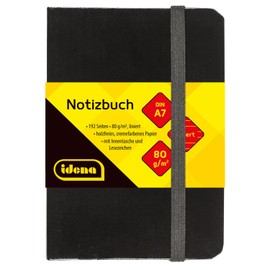 Idena 10033 DIN A7 notebook, ruled, cream-coloured paper, 96 pages, 80 gsm, black hard cover, pack of 1
