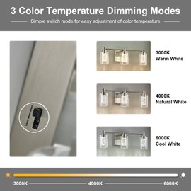 Myhaptim Bathroom Vanity Light Brushed Nickel 3 Light Bathroom Light Fixture, Clear Glass Shade, Crystal Bubble, Dimmable LED Vanity Light White/Neutral/Warm Light