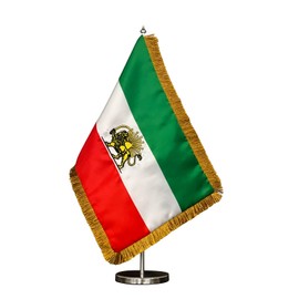 Homissor Iran Old Table Flag - Former Iranian Desk Flags 20x30 cm Persia with Adjustable Stand Pole from 24 to 42 Cm - Satin Double Sided