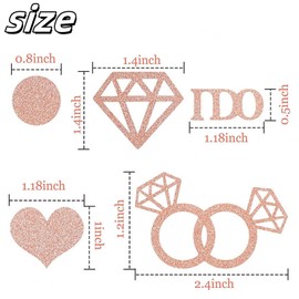 200 Pieces Rose Gold Wedding Table Confetti, Bride To Be Party Decoration With Diamond Ring, Heart, Round Paper for Engagement, Hen Party Glitter