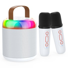 Mini Karaoke Machine for Kids Portable Bluetooth 5.3 Speaker Led Lights with 2 Wireless Microphones Karaoke Toy Gifts for Girls Boys Audlt Birthday Christmas Solid Metal Body - Pure White
