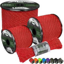 X XBEN Paracord Reflective 1000lb, 50/100/200/500/1000ft 4mm, 13 Strand Parachute Spool Cord, Heavy Duty Paracord Rope for Camping, Fishing, Hiking, Hunting, DIY Crafts, Red