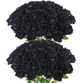 Hananona Artificial Roses in Bulk, Fake Silk Roses Realistic Roses for Wedding Centerpieces Flower Arrangement Home Decor (50, Black)
