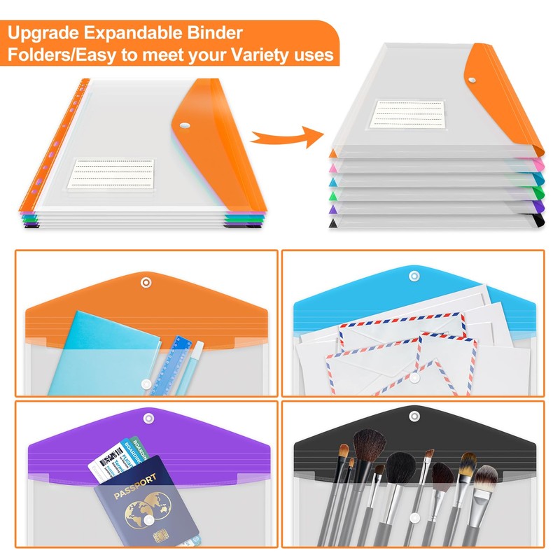Punched Pockets Plastic Wallets, 12Pcs A4 File Folders for Document