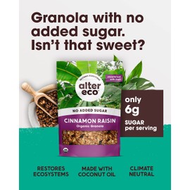 Alter Eco Cinnamon Raisin Granola, Healthy, Organic Breakfast & Snack, Naturally Sweetened with Fruit, Vegan, No Artificial Sugars or Additives, Regeneratively-Farmed Oats (Cinnammon Raisin - 1 Pack)