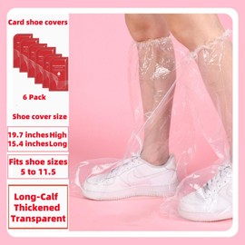 Card Shoe Covers， (Long-Calf Thickened Transparent) Pack of 6 Disposable Thicker Boot and Shoe Covers 19 inch Tall Extra Large Resistant Water/Skid Resistant Blue Emergency Clear Shoe Covers.