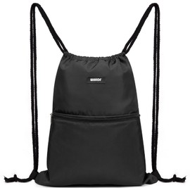 WANDF Drawstring Backpack String Bag Sackpack Cinch Water Resistant Nylon for Gym Shopping Sport Yoga (A-Black)