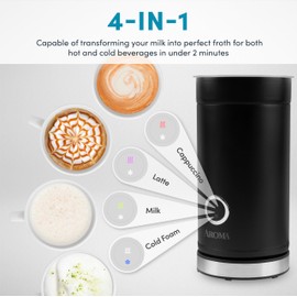 AROMA® 4-in-1 Cold & Warm Milk Frother and Steamer with Auto-Off One-Touch Controls (200ml)