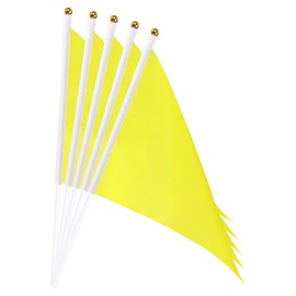 MECCANIXITY Yellow Flag Stick Hand Held Small Mini DIY Flag Banner 8.2 Inch x 5.5 Inch Triangle for Festival Events Party Decoration Pack of 20