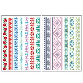 Everjoy Colorful Pixels Style Arm Wrist Temporary Tattoo Stickers - Waterproof Vintage Patterns Armband Body Decorations for Women and Girls