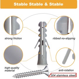 Tiruiya Pack of 200 Screw Dowels Set, Includes 100 Stainless Steel Screws, 100 Concrete Dowels for Mounting in Aerated Concrete, Bricks, Stone and Much More, Nail Dowels for Wall Mounting Shelves