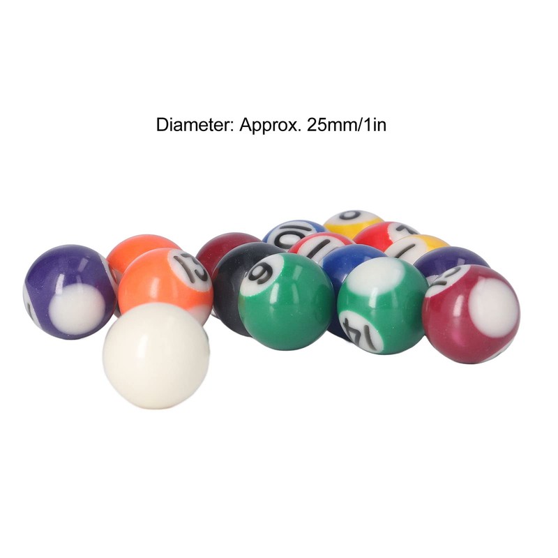 Mini Pool Ball, Complete 16 Balls Set with Cue Ball,