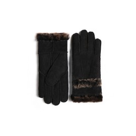 YISEVEN Women's Winter Sheepskin Shearling Leather Gloves Wool Lined Furry Cuffs Heated Sherpa Merino Thick Mittens Soft Warm Fur Lining for Cold Weather Driving Work Gifts, Black Suede Medium