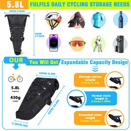 Desing Wish 5.8L Saddle Bag Bicycle Bike Packing Bicycle Saddle Bag Saddle Bag Tool Bag Saddle Bag Saddle Bags for Gravel Bike E-Bike MTB Road Bike Mountain Bike Bag Accessories
