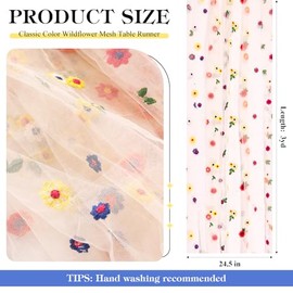 VAIPI - Camino de mesa con bordado floral rústico de primavera y verano, flores silvestres de tul, camino de mesa de flores clásico, decoración para el hogar, boda, fiesta, 108 x 24.5 pulgadas (flores