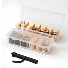 KNJOMZIE 2 Stück Kabel Organizer Box mit 16 Kabelbindern, transparente Kabelbox für Ladekabel Organizer, Kabel Aufbewahrungsbox mit 7 Trennwänden für Schreibtisch, Büro, Zuhause