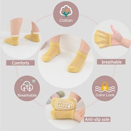 YANWANG 8 Pairs Baby Non-Slip Ankle Socks Cute Grips Mesh Socks for Toddlers Boys Girls, blue