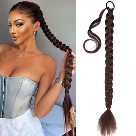 VOPPIS Long Braided Ponytail Extension 30 Inch Pre stretched Braiding Hair Extensions DIY Braid Ponytail Natural Soft Synthetic Hair Piece (Chestnut Brown, 30inches)