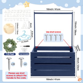 Barydat Wooden Baby Shower Crate Closet Baby Basket with Handle Baby Announcement Sign Garland Baby Hangers Large Letter, Wooden Gift Crate, Letters for Pregnancy New Parent Party(Navy Blue)