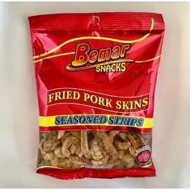 Bemar Snacks Fried Pork Skins Seasoned Strips 24 bags/3oz per bag