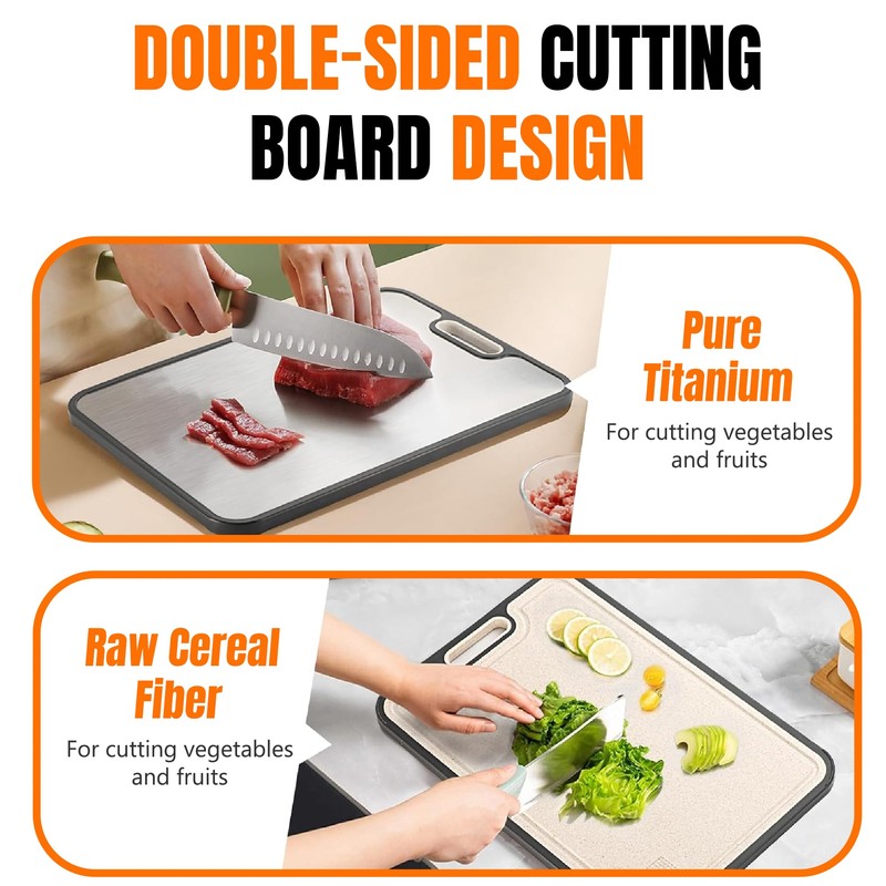 Titanium Cutting Board for Kitchen – Double-Sided, Juice Groove, Non-Slip,