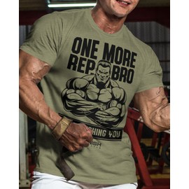 One More Rep Bro Gym Workout Shirts for Men, Funny Sayings Lifting T-Shirt(XL, One More Set Military Green)