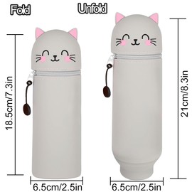 FRPABCF Erasable Gel Pens + 2-in-1 Pencil Case, with Thermo-Sensitive Erase Ink, a Variety of Ink Colours and Barrel Designs, 0.7 mm Tip (8 Pens + Grey Cat)